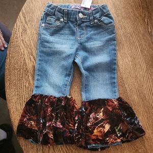 Stylish Kids Denim Flare Jeans with Multicolor Handmade Ruffle
